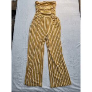 Heart & Hips Jumpsuit Women Small Mustard Yellow Good Striped Wide Leg Boho